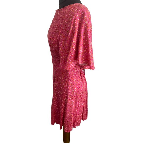 Free People Pink & Red Print, Flutter Sleeve Dress With Back Criss-Cross, Medium - Picture 2 of 14